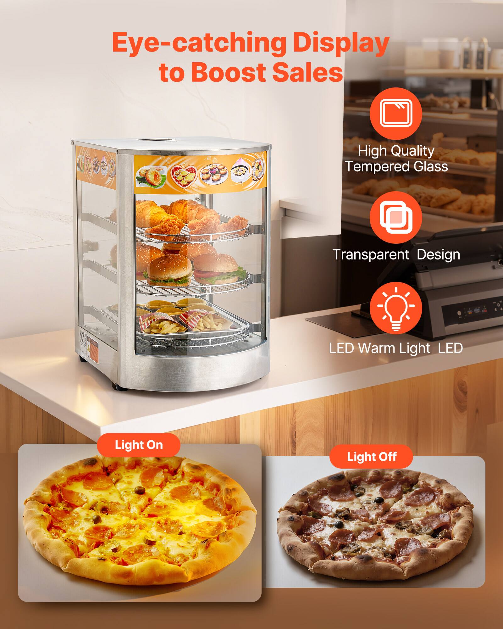 Eye-catching Display to Boost Sales

- High Quality Tempered Glass
- Transparent Design
- LED Warm Light
- Light On
- Light Off