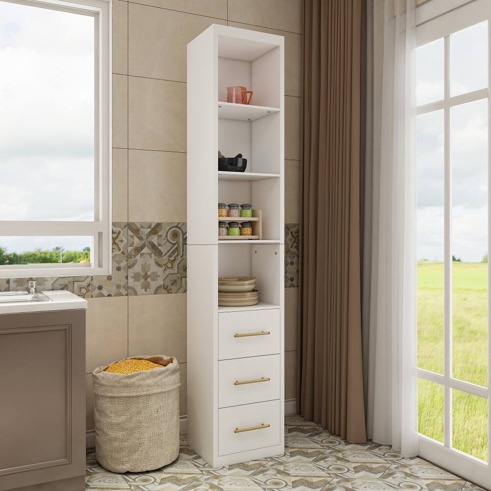 Alt View 2. Loheer - Loheer Tall White Storage Cabinet Narrow Freestanding Cabinet with Drawers and Shelves for Bathroom Bedroom - White.