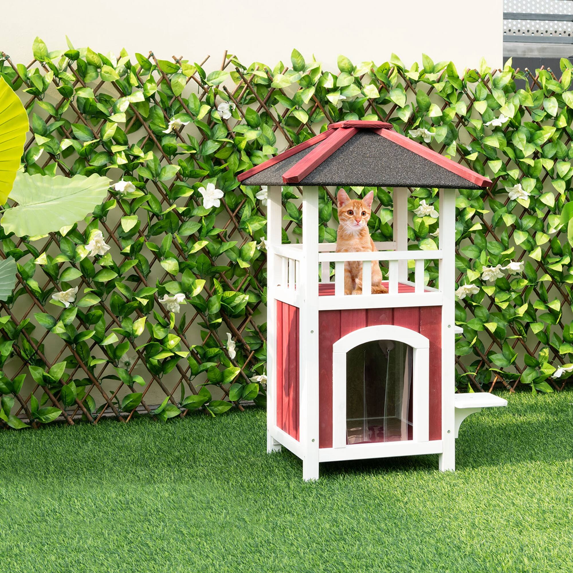 Alt View 3. Costway - Costway Outdoor Cat House 2-Story Wooden Cat Shelter with Asphalt Roof Removable Floor.