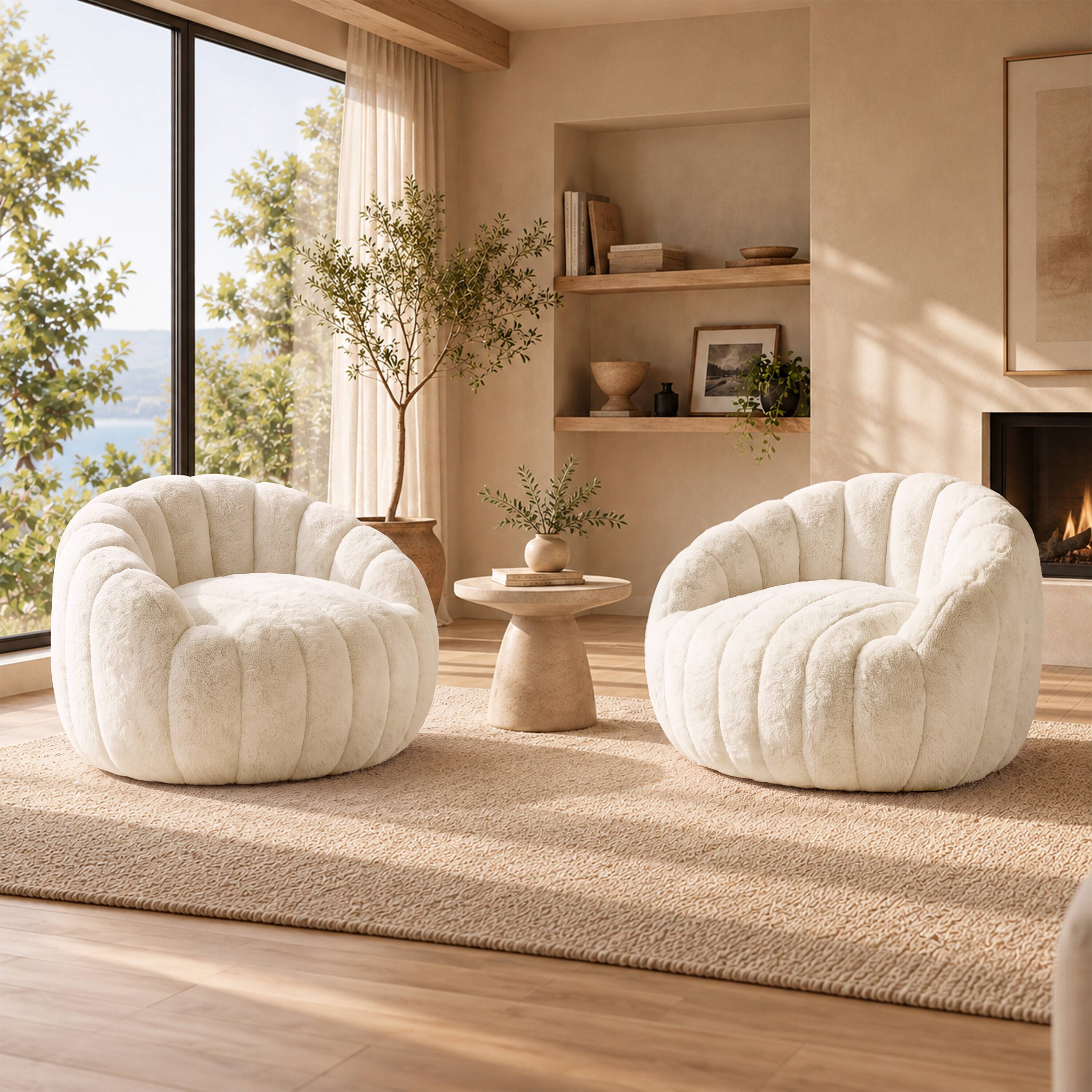 Alt View 1. Vipbear - Shell-Shaped Bean Bag Chair for Adults and Teens, Faux Fur Sofa Chair, Comfy Accent Chair  with Foam Filling - Off-white.