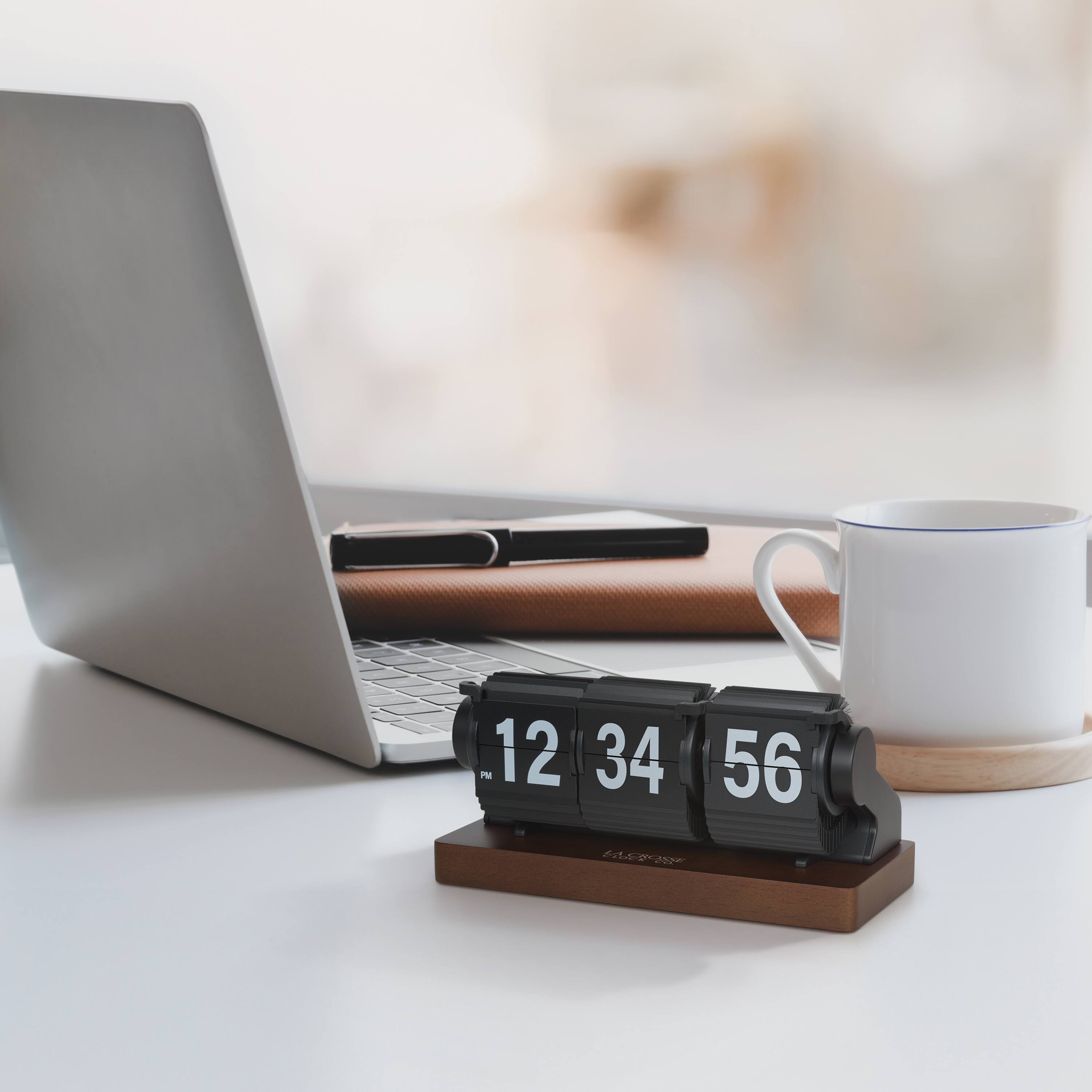 Alt View 5. La Crosse Clock Co. - Rollins Mechanical Black Flip Analog Quartz Tabletop Clock - Black.