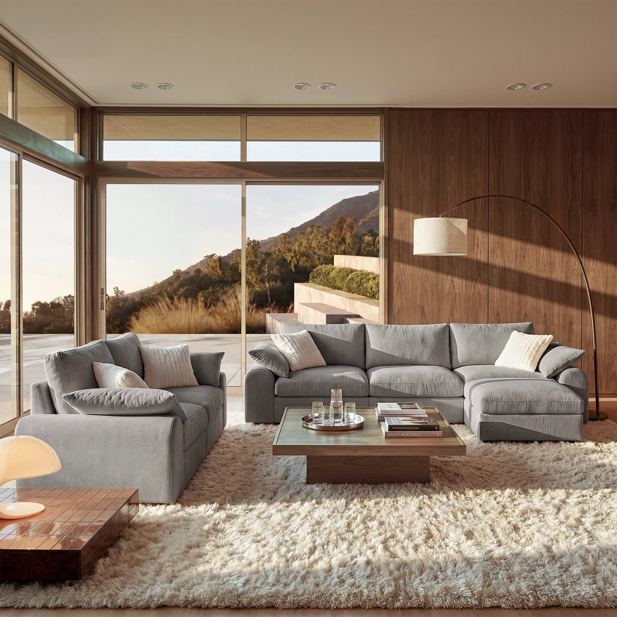 Angle. ModernMate - Chenille Cloud Modular Sectional, Down-Blend Cushions, Tool-Free Assembly, Machine-Washable Covers - Gray.