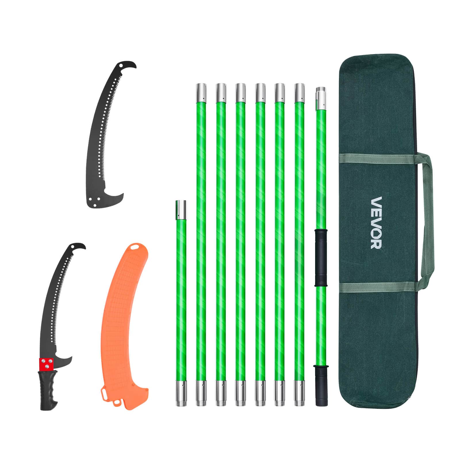 VEVOR - Manual Pole Saw, 3.87-27 ft Extendable Pole Tree Pruner, Sharp 65Mn Steel Blade, Lightweight Fiberglass Handle Pole - Green