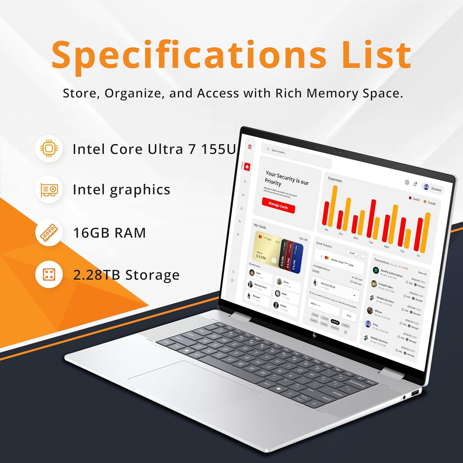 Specifications List
Store, Organize, and Access with Rich Memory Space.
Intel Core Ultra 7 155U - Intel graphics
16GB RAM
2.28TB Storage