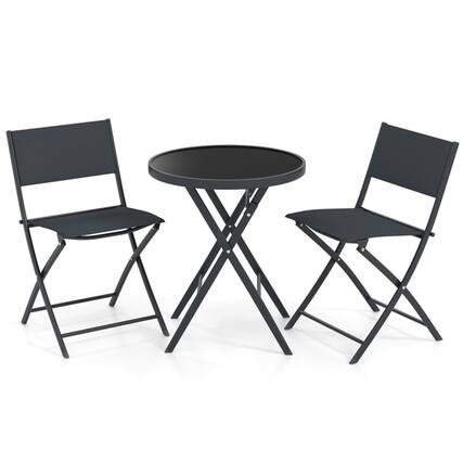 Front. Boyel Living - Black 3 Piece Outdoor Folding Patio Bistro Set 200-in W x 310-in D x 180-in H - Black.
