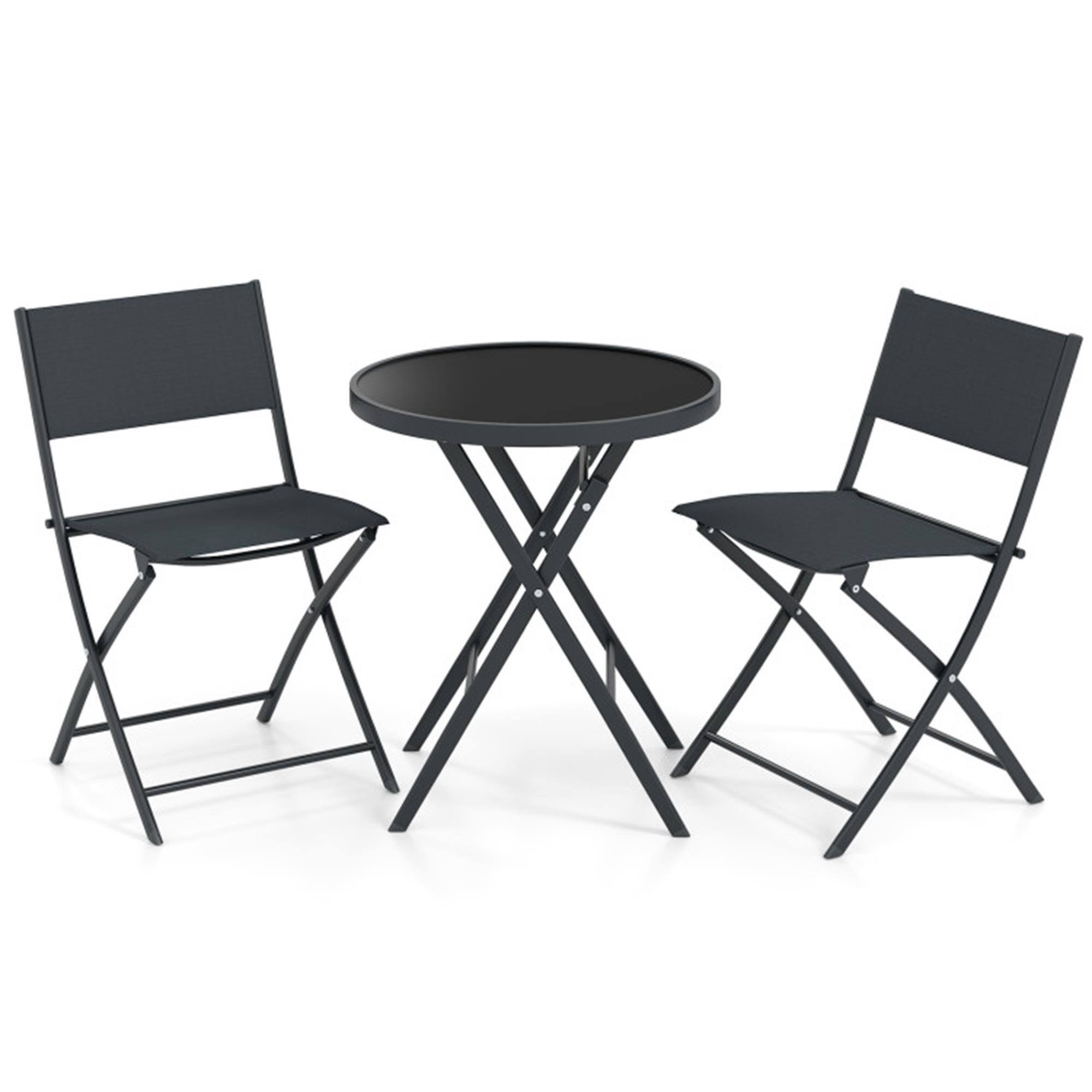 Front. Boyel Living - Black 3 Piece Outdoor Folding Patio Bistro Set 200-in W x 310-in D x 180-in H - Black.
