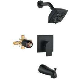 Boyel Living - Black Brass Shower Faucet Set Pressure Balance Valve 5-Function ABS Top Spray Lift-Up Spout 1/2NPT Thread - Matte Black