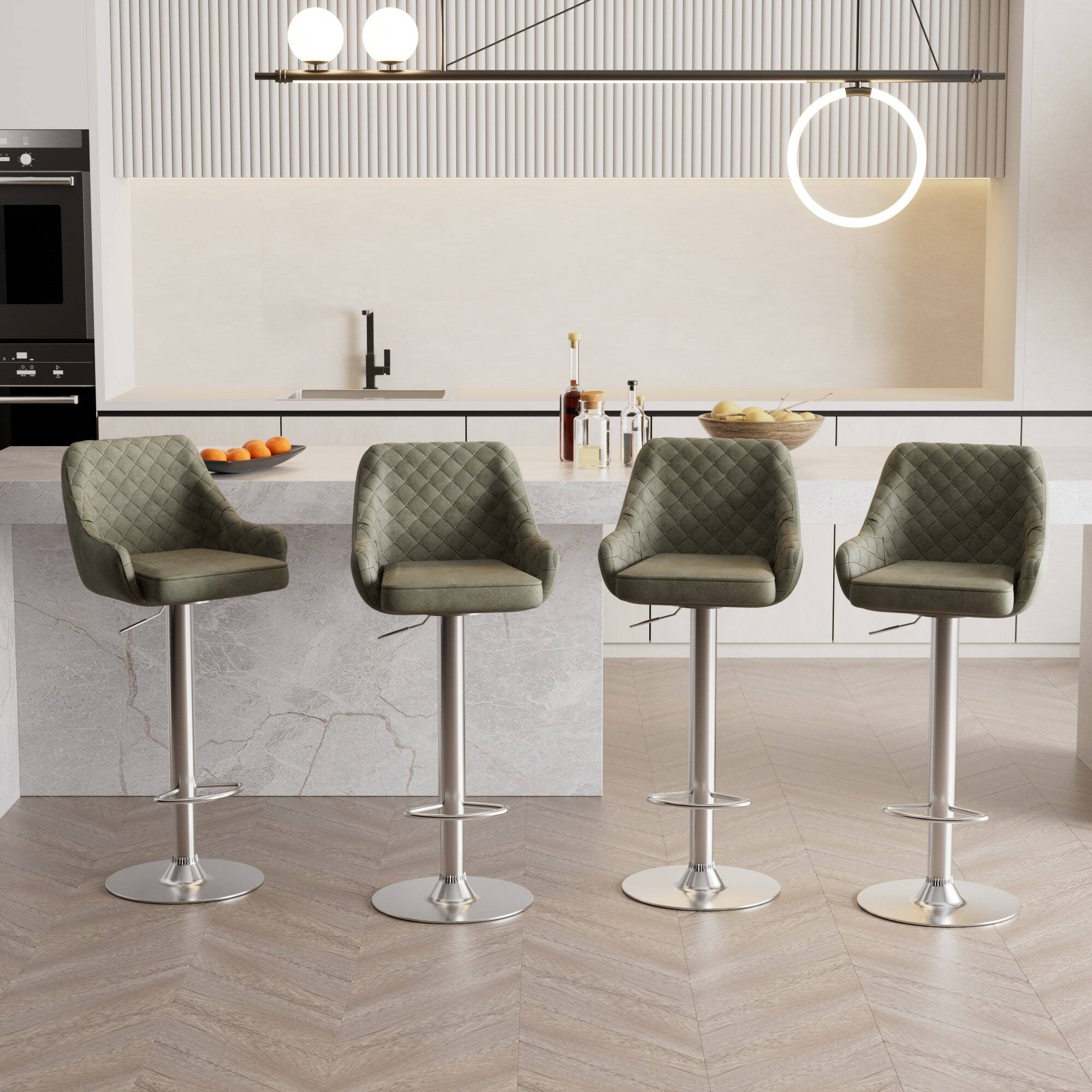 Alt View 2. Vecelo - Set of 4 PU Leather Bar Stools - Adjustable Height Seats, 330lb Capacity, 360° Rotation - Dark Grey.