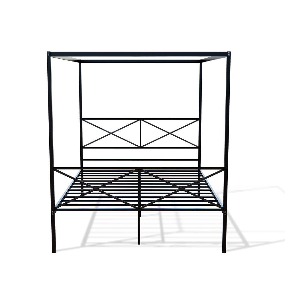 Alt View 1. East West Furniture - GEQCBLK Glendale Platform Bed Frame with Modern Style Headboard and Footboard - Canopy Metal Frame in Powder Coating - Black.