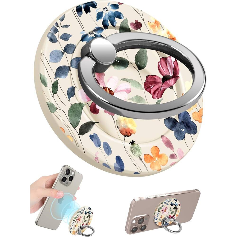 Front. PARKER SLATER - Magnetic Phone Ring Holder for MagSafe iPhone 17–12, Leaf Flower Design - Multicolor.