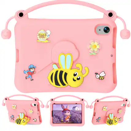 Front. Dteck - for Apple iPad mini (A17 Pro) 2024 & iPad mini 6 2021 8.3" Kids EVA Tablet Case,Shockproof Kickstand Cover + Handle - Pink.
