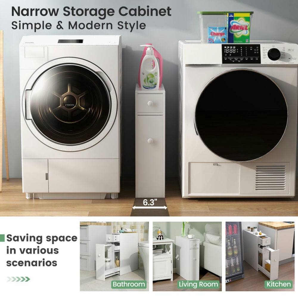 Narrow Storage Cabinet  
Simple & Modern Style  

6.3"  

Saving space in various scenarios  
Bathroom  
Living Room  
Kitchen