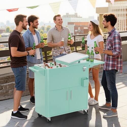 Alt View 5. Winado - 80QT Patio Cooler, Ice Chest with Storage Cabinet, Bottle Opener Drainage for Outdoor Cooler Party, Deck, Pool, Camping - Mint Green.