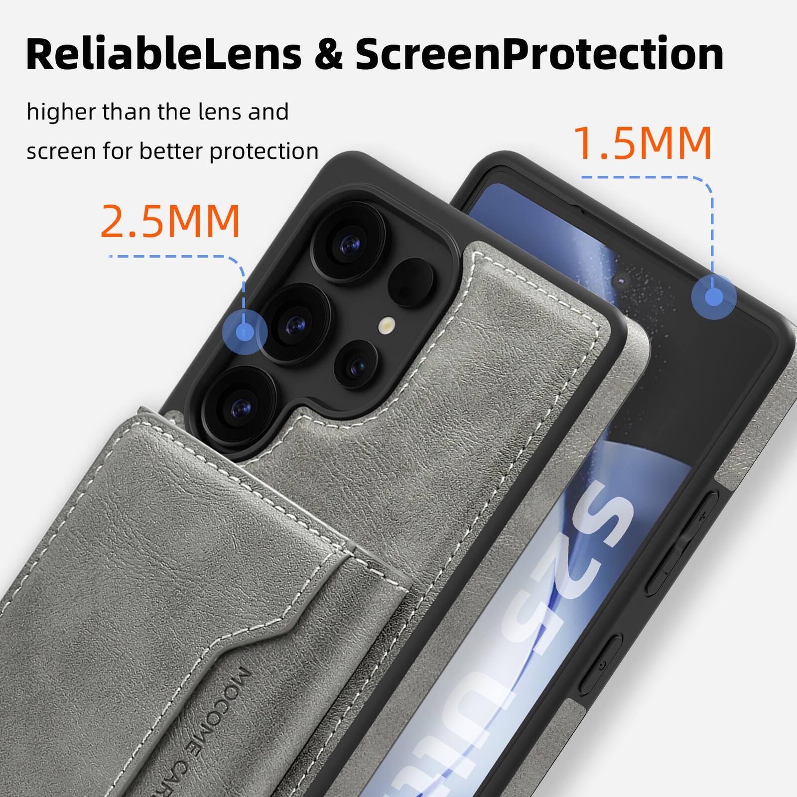 ReliableLens & ScreenProtection  
higher than the lens and screen for better protection  

2.5MM  
1.5MM
