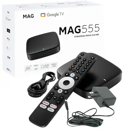 MAG Google TV MAG555 STREAMING MEDIA PLAYER
4K HEVC HDR 16 GB Flash Apps & D
10000+
1 2 3 4 5 6 7 8 9 0
A B C D E F G H I J K L M N O P Q R S T U V W X Y Z
NETFLIX