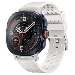 Dteck - Leather Band for Samsung Galaxy Watch Ultra 2/Ultra 47mm, Soft Breathable Sport Silicone + Leather Replacement Strap - White