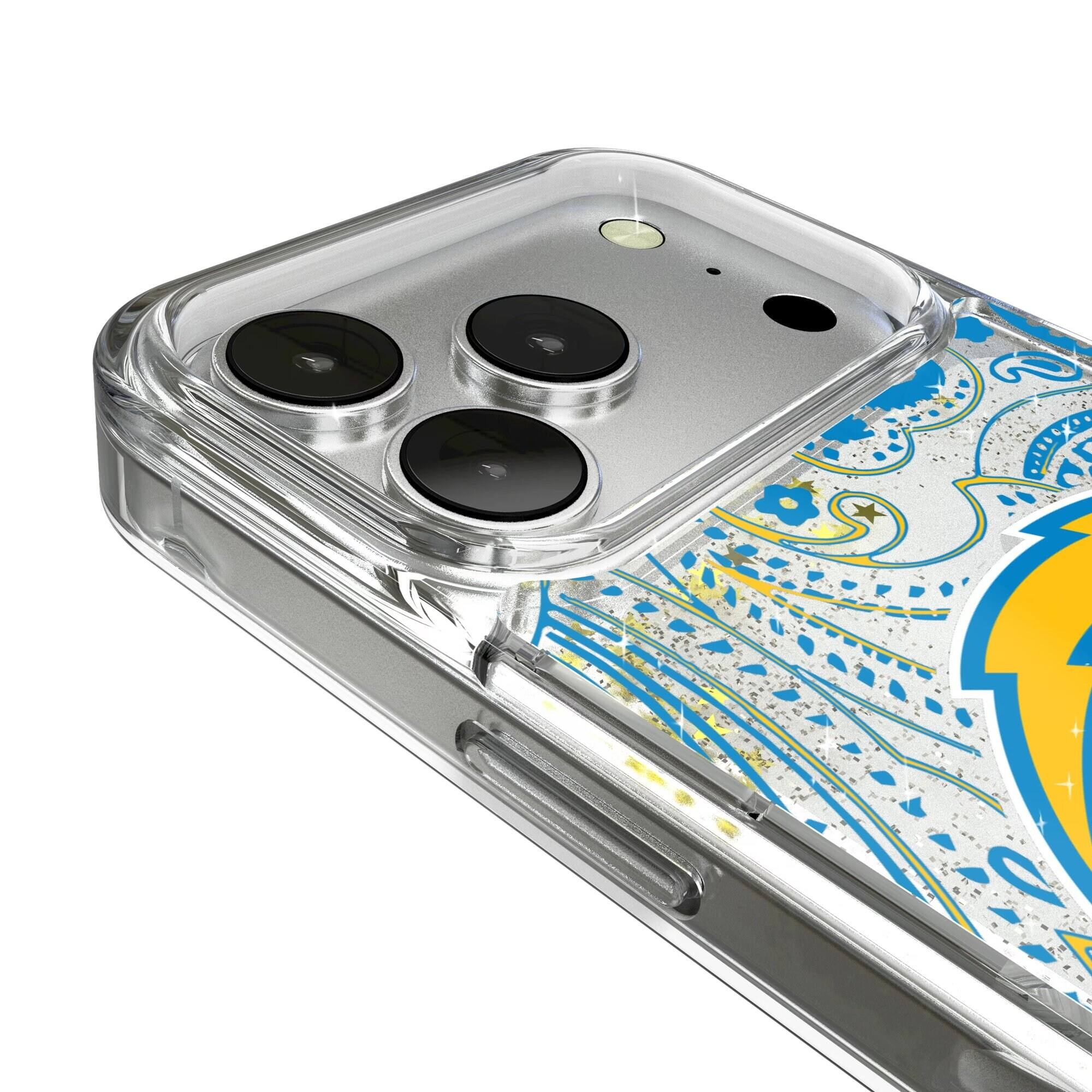 Alt View 2. Keyscaper - Los Angeles Chargers iPhone Paisley Design Glitter Case - 17 Pro - Multicolor.