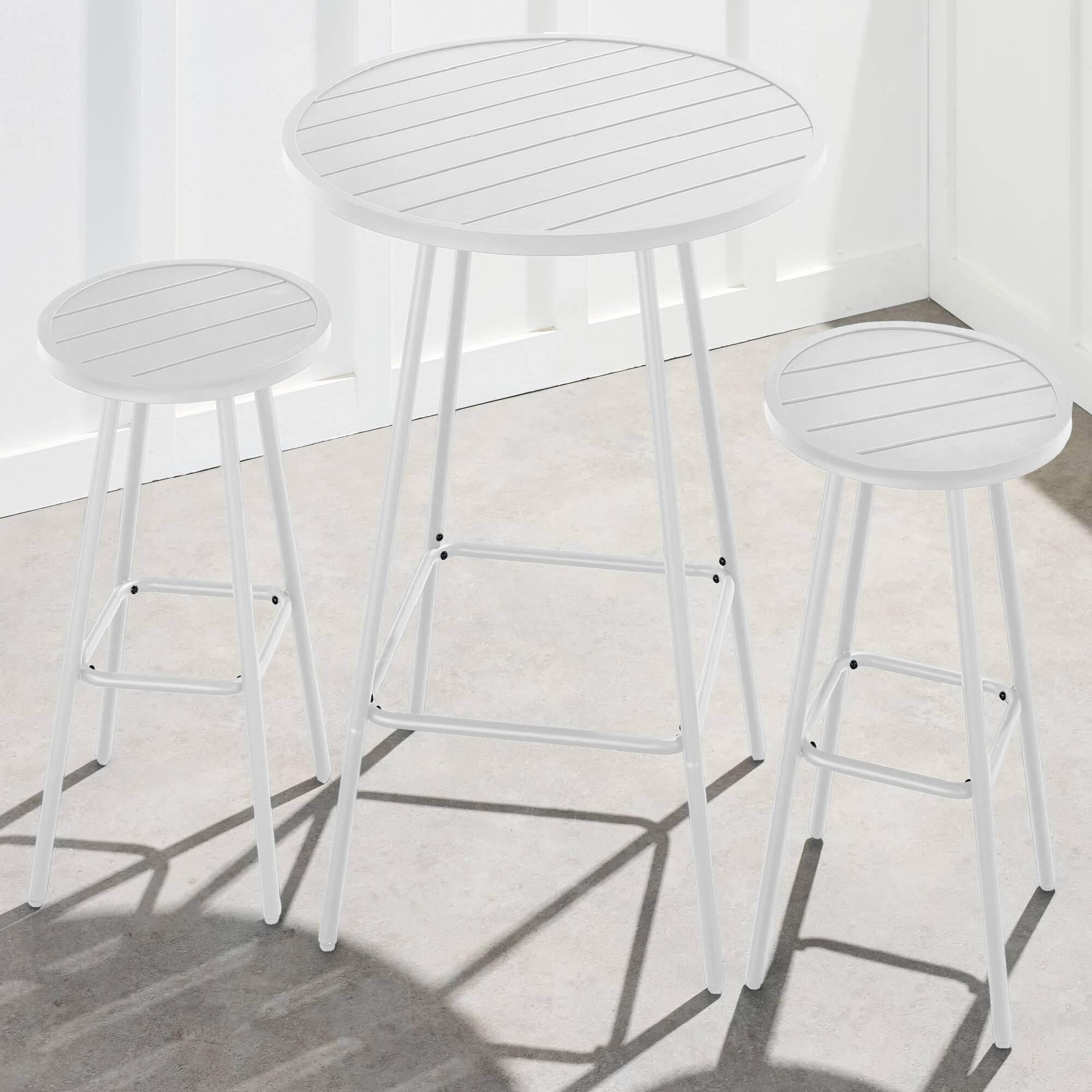 Alt View 7. Best Choice Products - Best Choice Products 3-Piece Steel Patio Bar Height Round Bistro Set w/ Backless Stools, Slatted Design - White - White.
