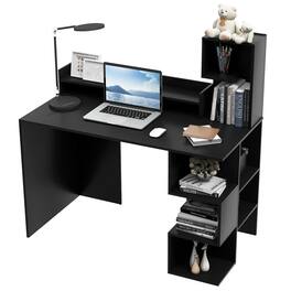 Gymax - 48'' Modern Computer Desk Home Office Workstation w/ Hutch & Storage Shelves - Black