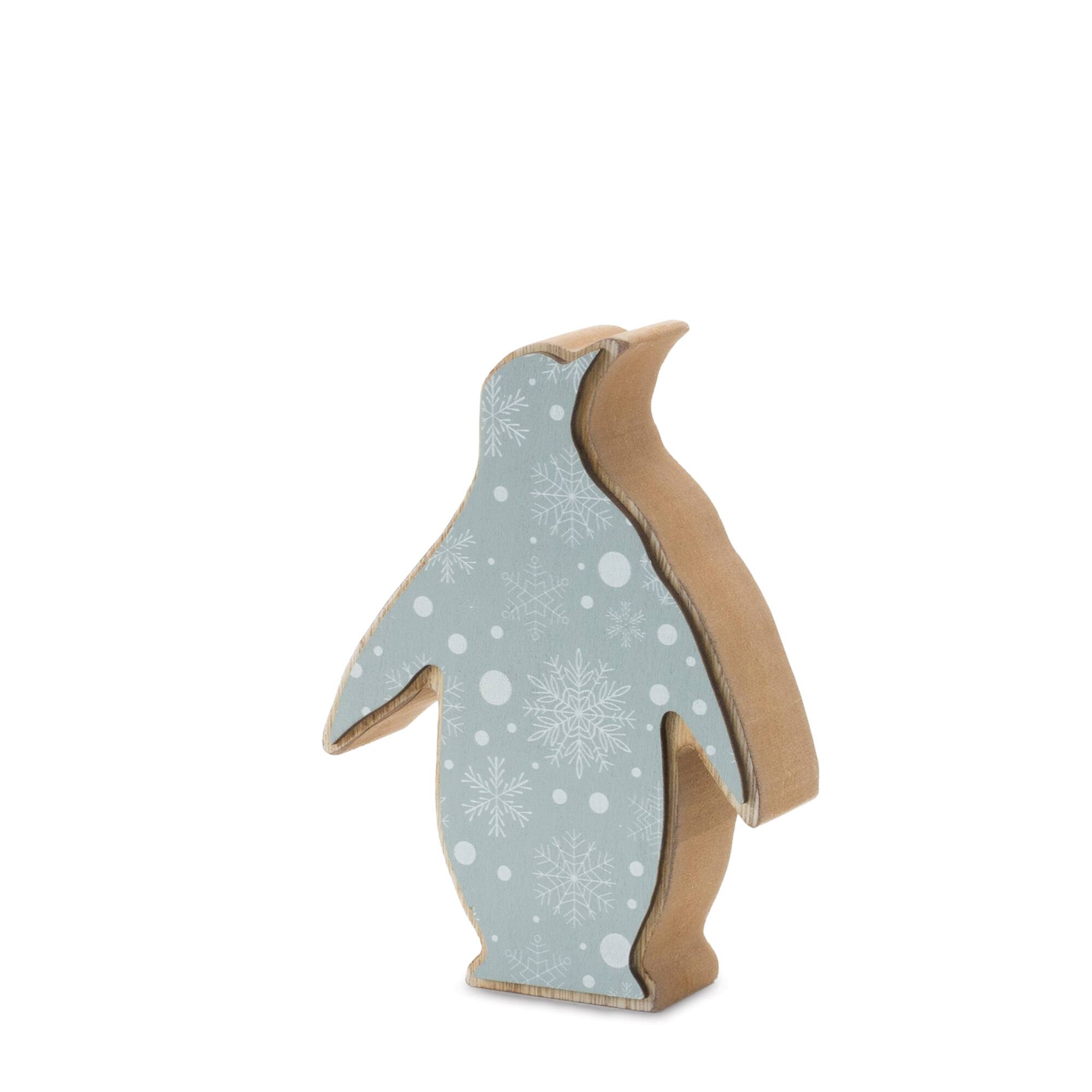Back. BreeBe - Wood Penguin Decor (Set of 2) - Blue, Brown.