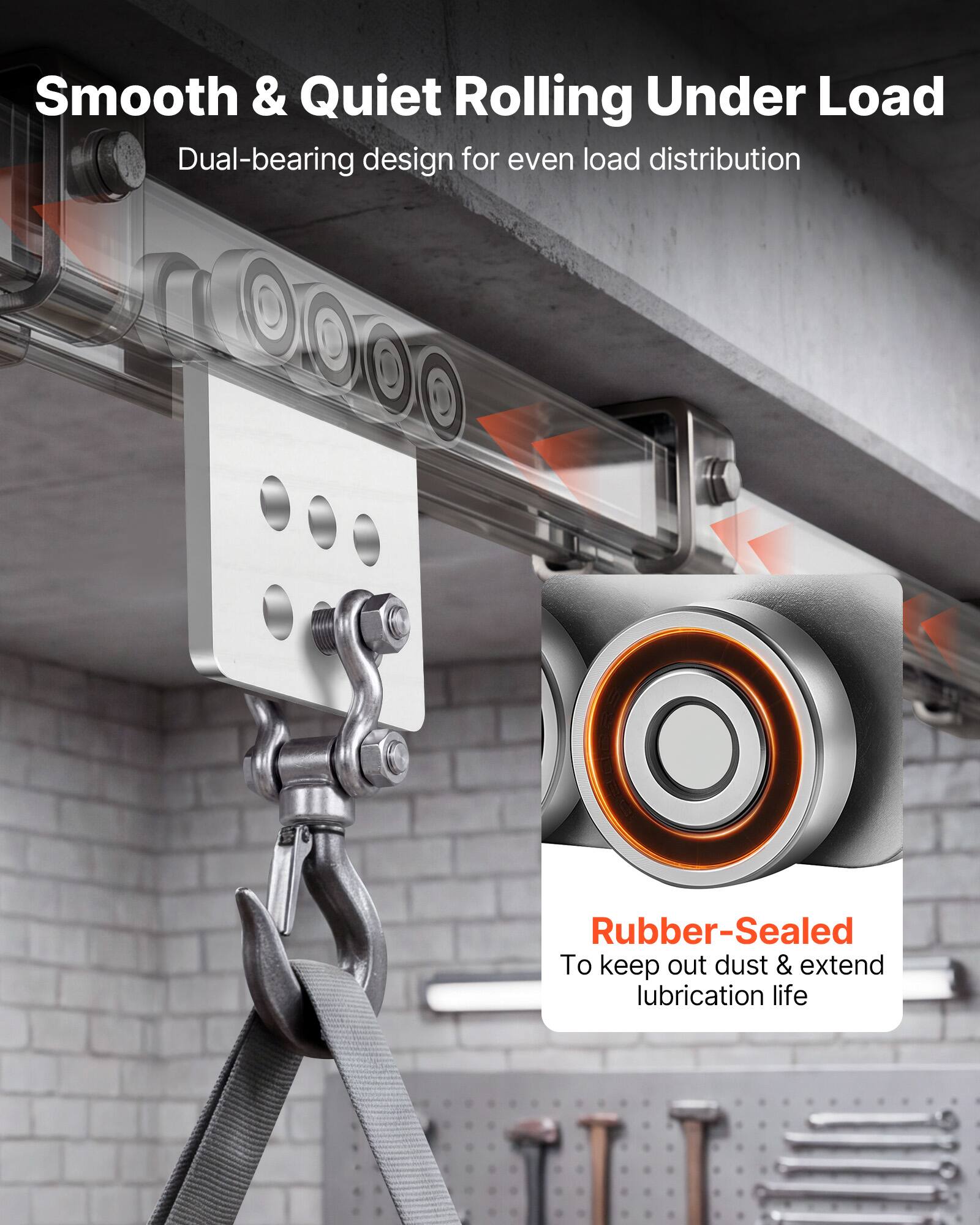 Smooth & Quiet Rolling Under Load  
Dual-bearing design for even load distribution  
Rubber-Sealed  
To keep out dust & extend lubrication life