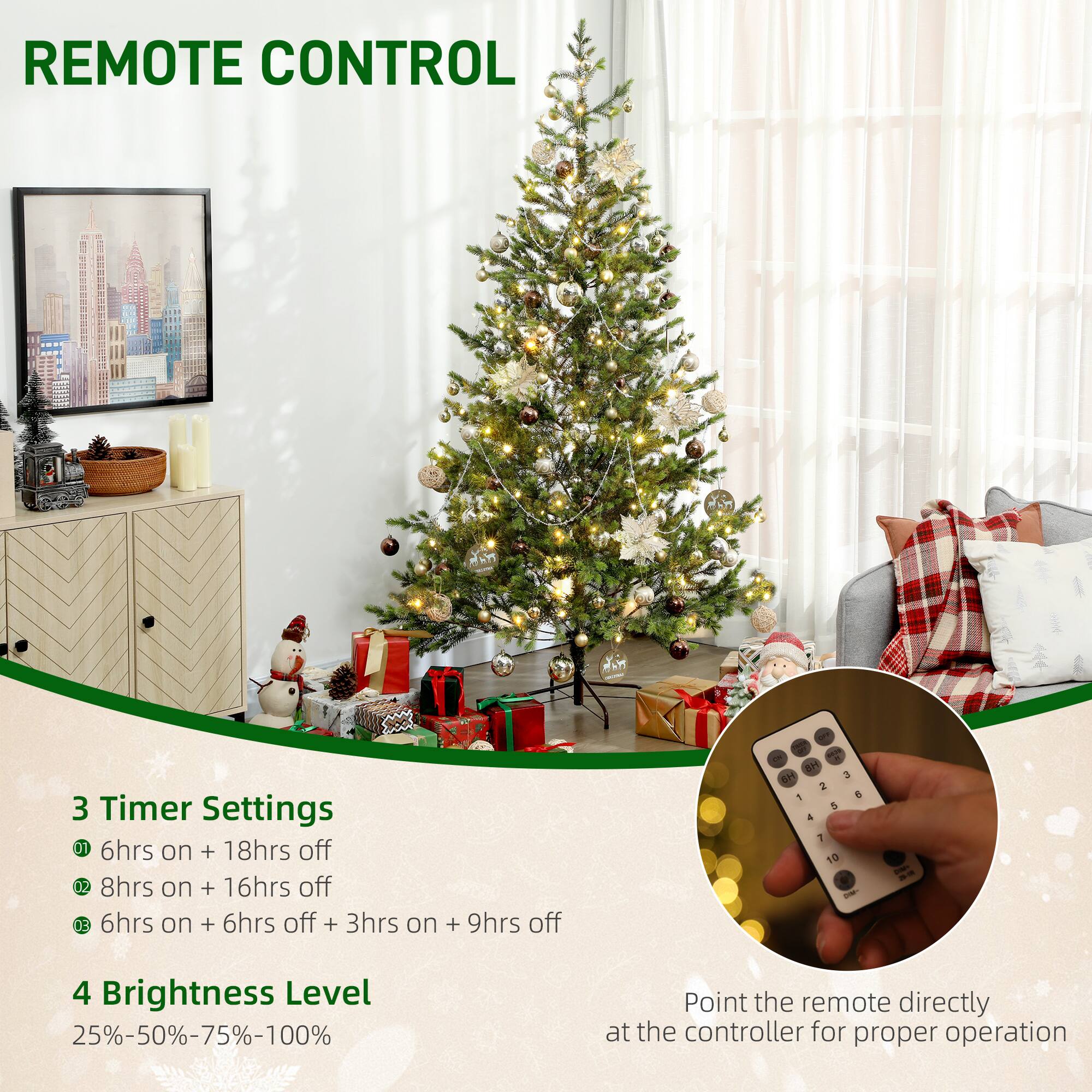 REMOTE CONTROL

3 Timer Settings
- 6hrs on + 18hrs off
- 8hrs on + 16hrs off
- 6hrs on + 6hrs off + 3hrs on + 9hrs off

4 Brightness Level
25%-50%-75%-100%

Point the remote directly at the controller for proper operation