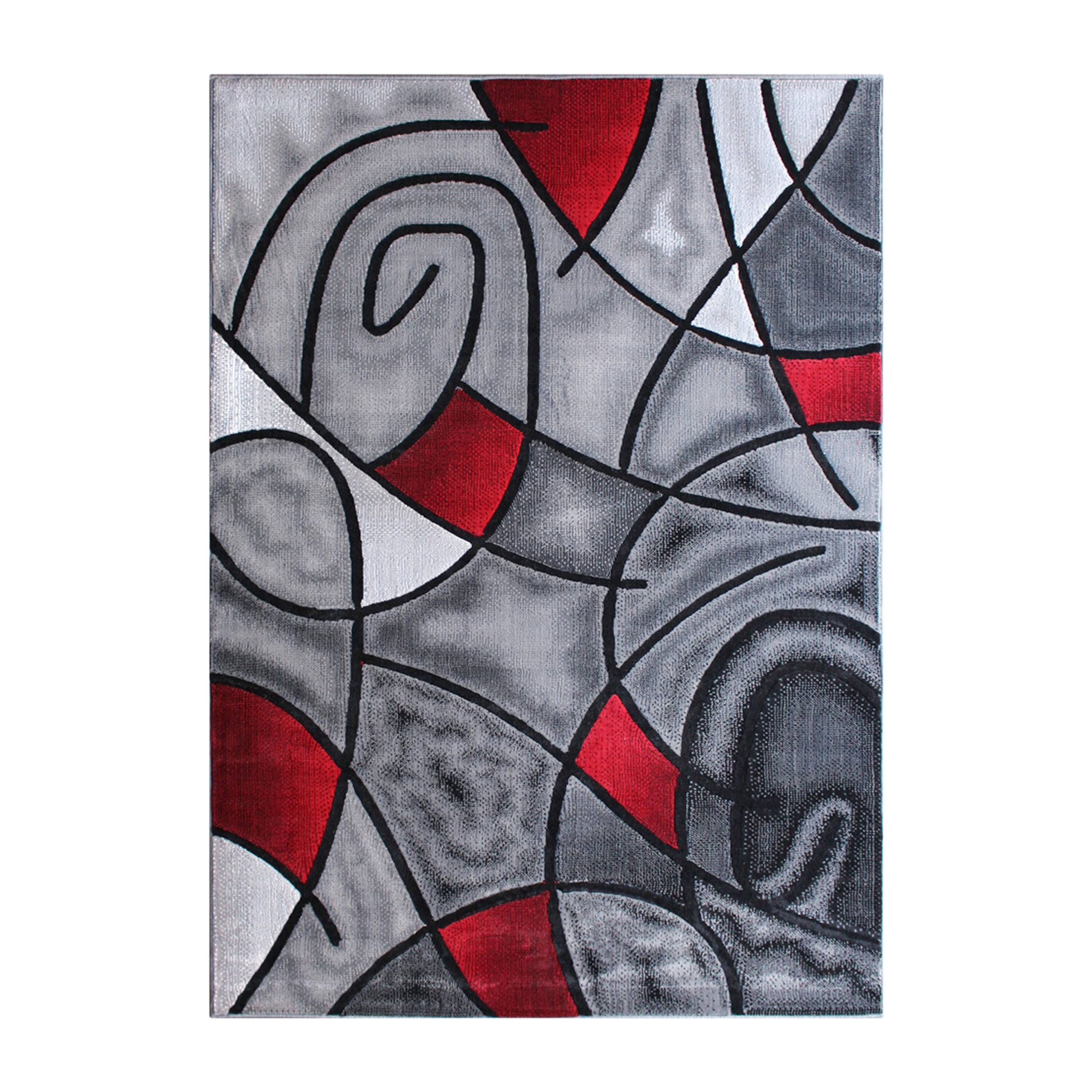 Alt View 1. Emma + Oliver - Urbane Contemporary Abstract Geometric Olefin Accent Rug in Gradient Shades with Natural Jute Backing - Red.