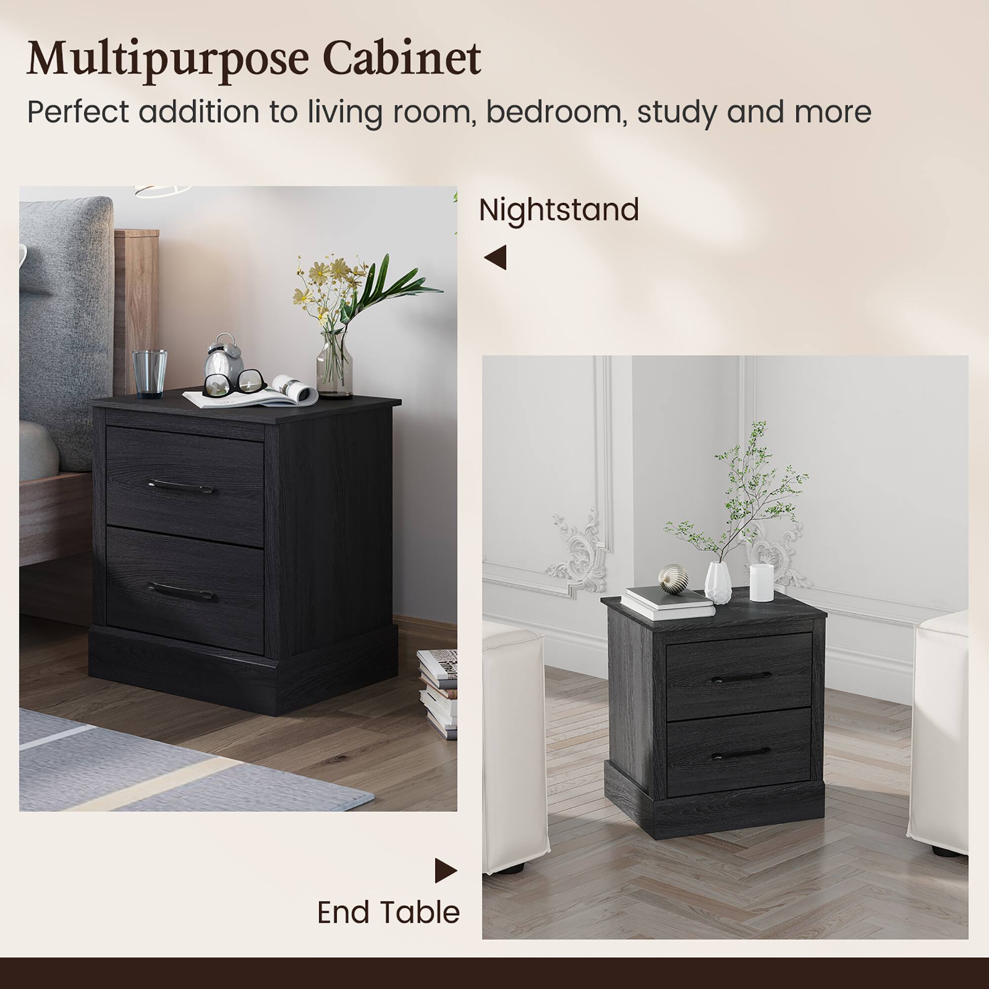 Multipurpose Cabinet: Perfect addition to living room, bedroom, study and more. Nightstand End Table.
