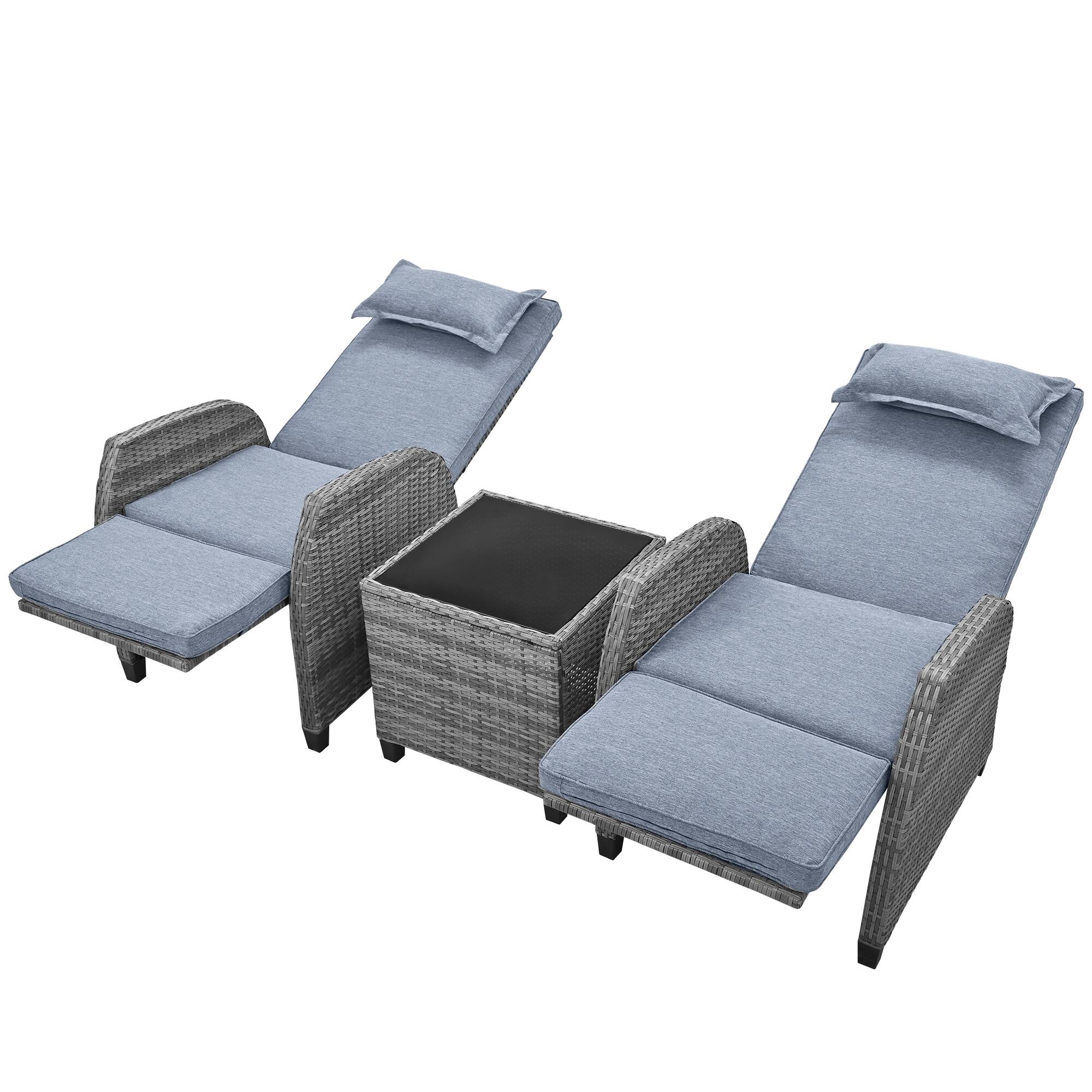Alt View 4. Siljoy - 2-Person Outdoor Rattan Set w/Coffee Table, Adjustable, Patio/Pool/Balcony - Gray.
