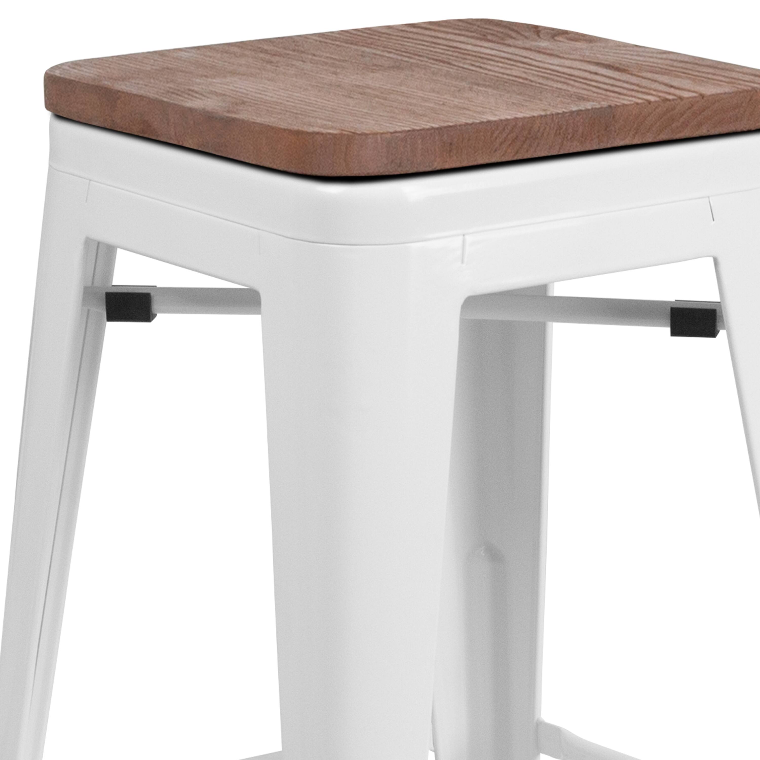 Alt View 8. Emma + Oliver - 24"H Backless Metal Counter Height Stool with Wood Seat - White.