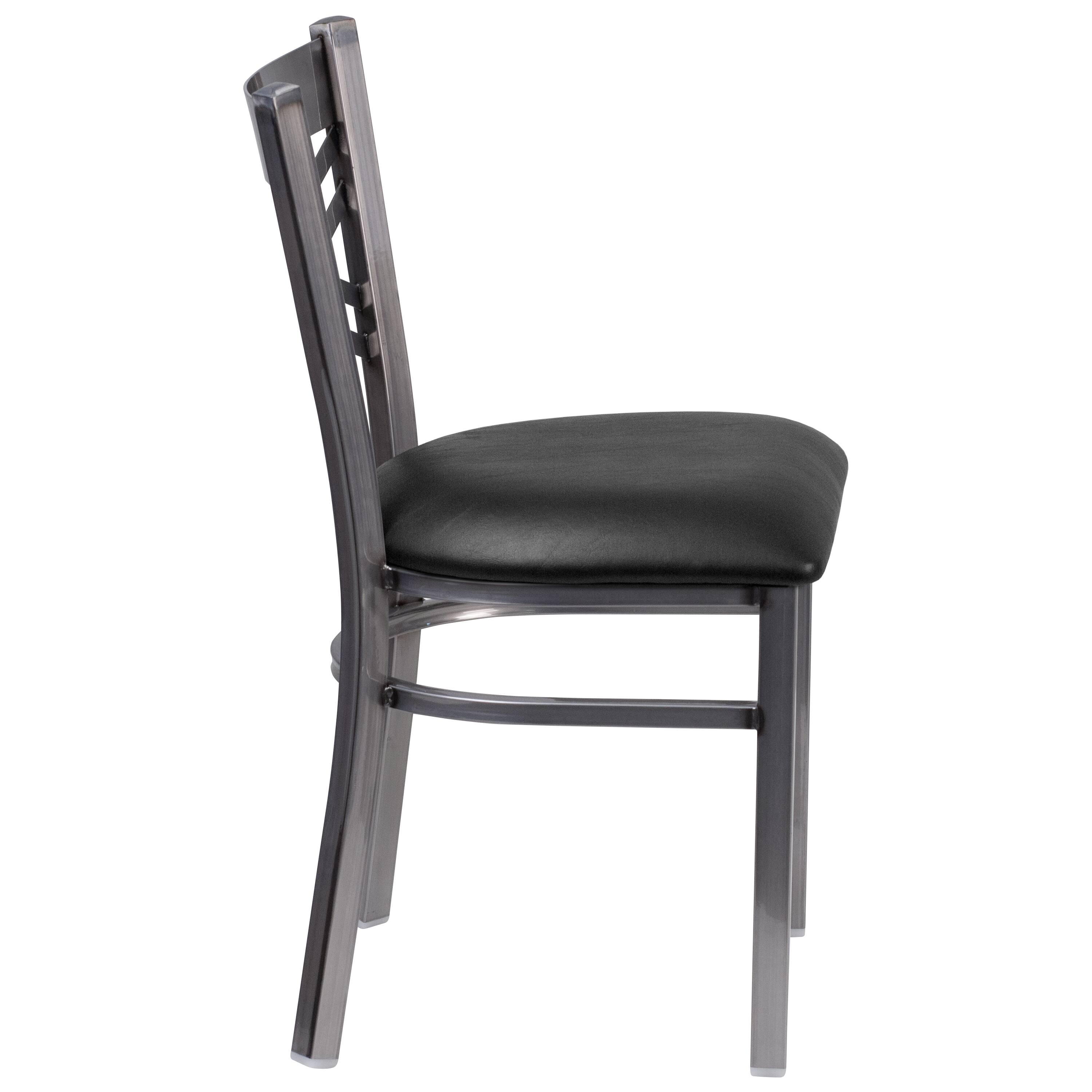 Alt View 6. Emma + Oliver - Clear Coated "X" Back Metal Restaurant Dining Chair - Black Vinyl Seat/Clear Coated Metal Frame.