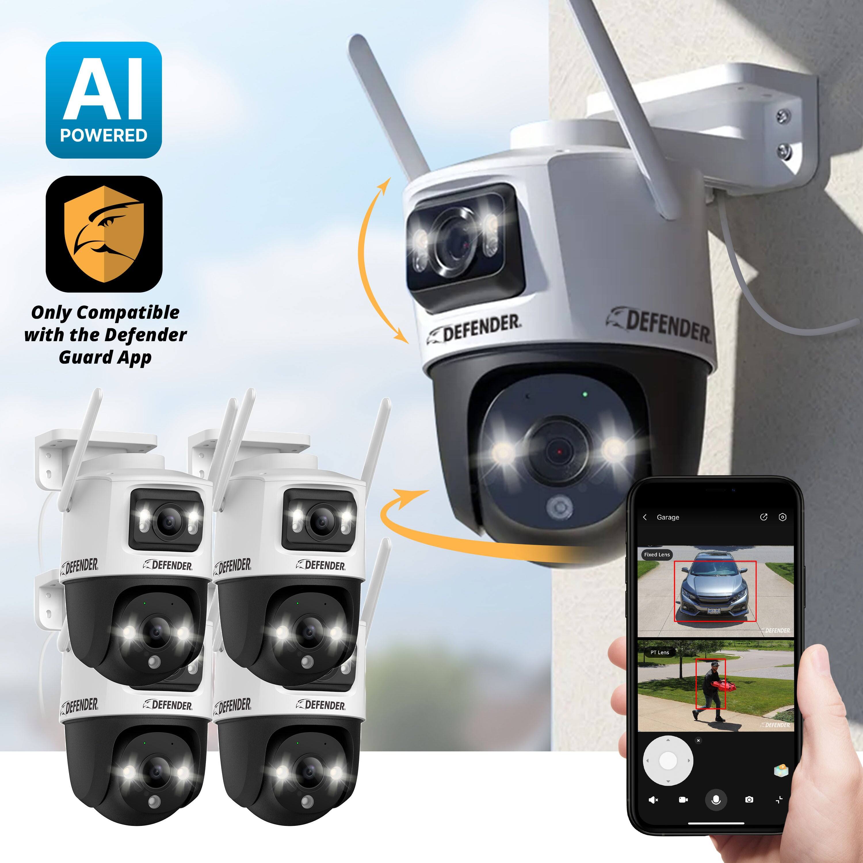 AI POWERED  
Only Compatible with the Defender Guard App  

DEFENDER  
DEFENDER  
DEFENDER  
DEFENDER  
DEFENDER  
DEFENDER  
DEFENDER  
DEFENDER  

Garage  
First Lens  
PT Lens