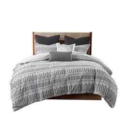 Gracie Mills - Donny Geometric Cotton Jacquard Comforter Mini Set - Grey/Black