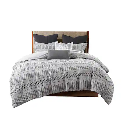 Front. Gracie Mills - Gracie Mills Donny Geometric Cotton Jacquard Comforter Mini Set - Grey/Black.