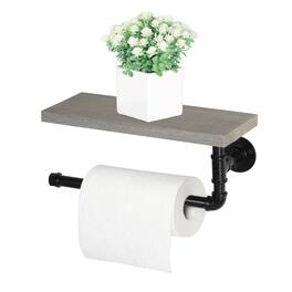 Oumilen - Industrial Pipe Wall Mounted Paper Towel Holder with Grey Green Shelf – Kitchen Bathroom Rack