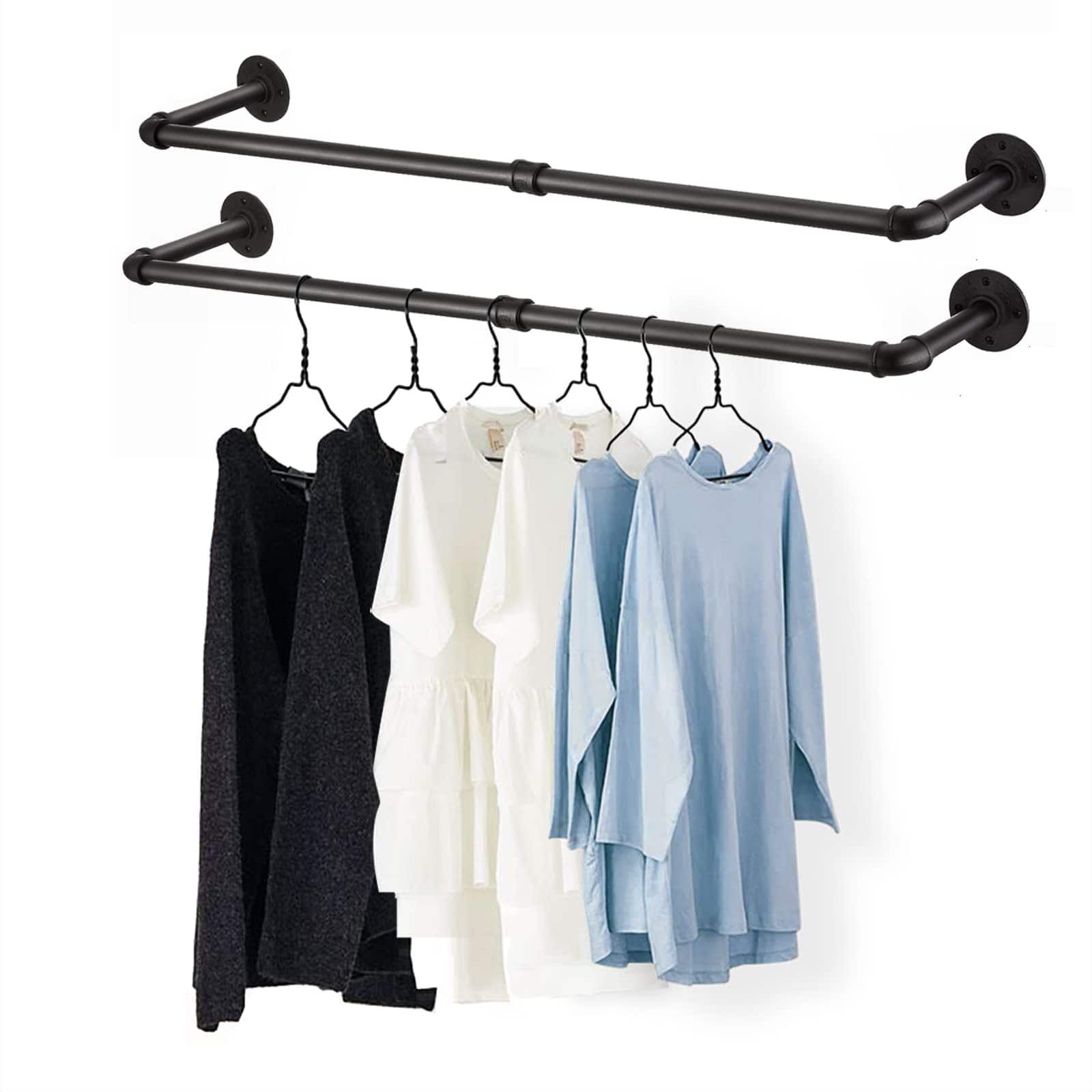 ThinkLink Electronic - 48" Wall Mounted Clothes Rack Industrial Pipe Iron Garment Bar Heavy-duty Detachable Clothing Rod - 36'' 2 Pcs