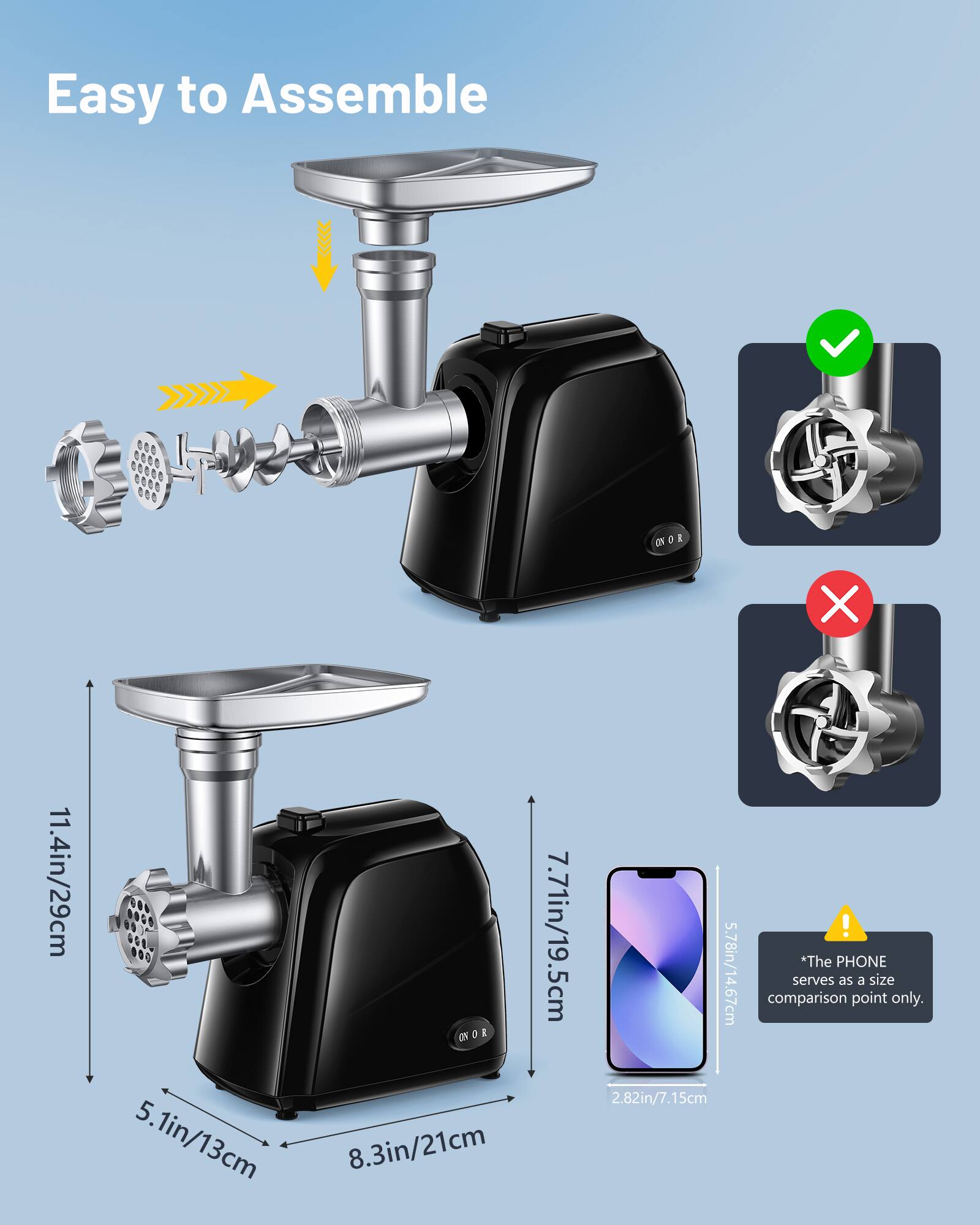 Easy to Assemble

ONOR I X

11.4in/29cm  
10.1in/25.65cm  
8.3in/21cm  
5.1in/13cm  
7.71in/19.5cm  
5.78in/14.67cm  
2.82in/7.15cm  

*The PHONE serves as a size comparison point only.