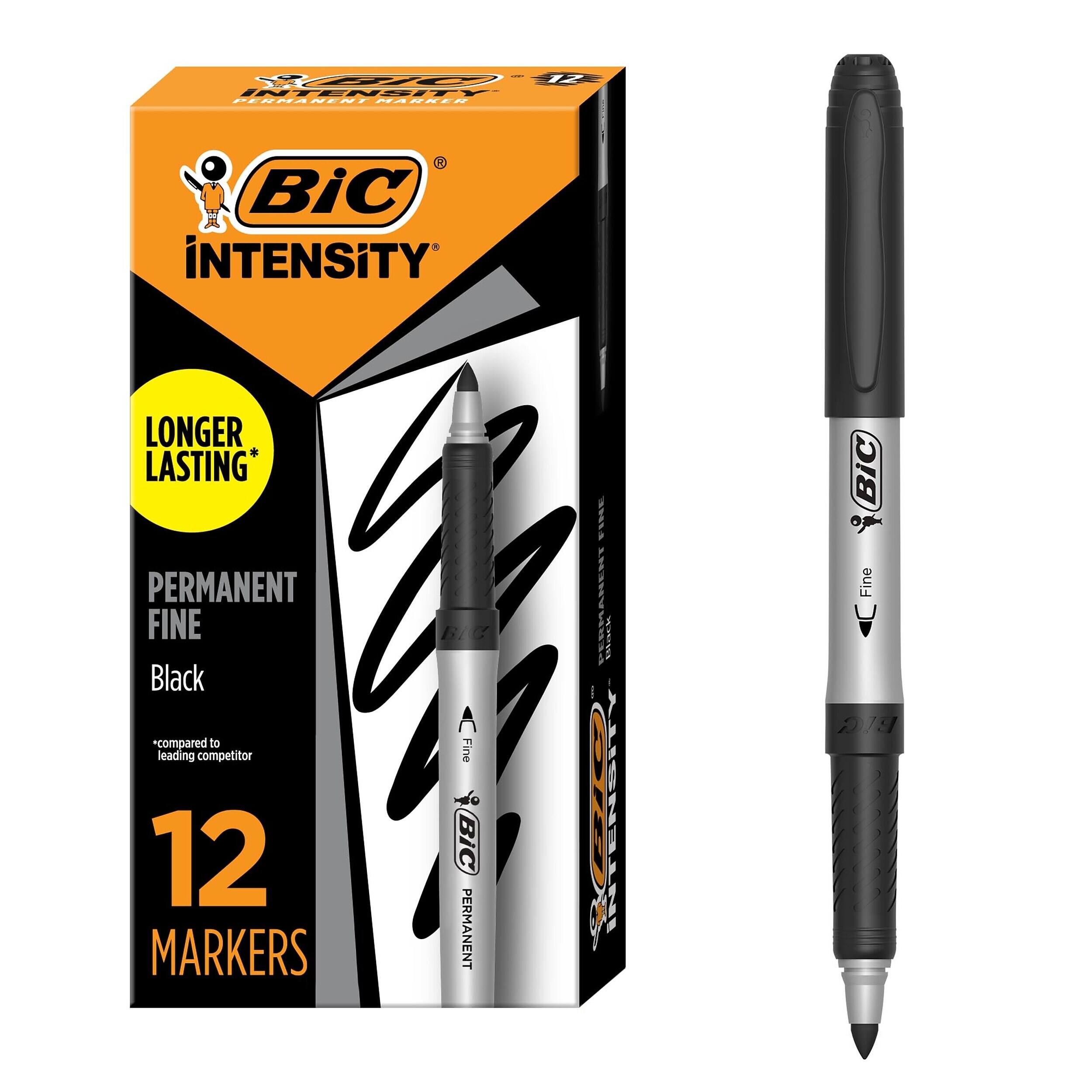 BIC iNTENSiTY PERMANENT MARKER  
BiC iNTENSiTY  
LONGER LASTING* PERMANENT FINE Black *compared to leading competitor  
12 MARKERS  
BiC Fine PERMANENT  
FINE AMENT Black INTENSITY  
BiC Fine U 518