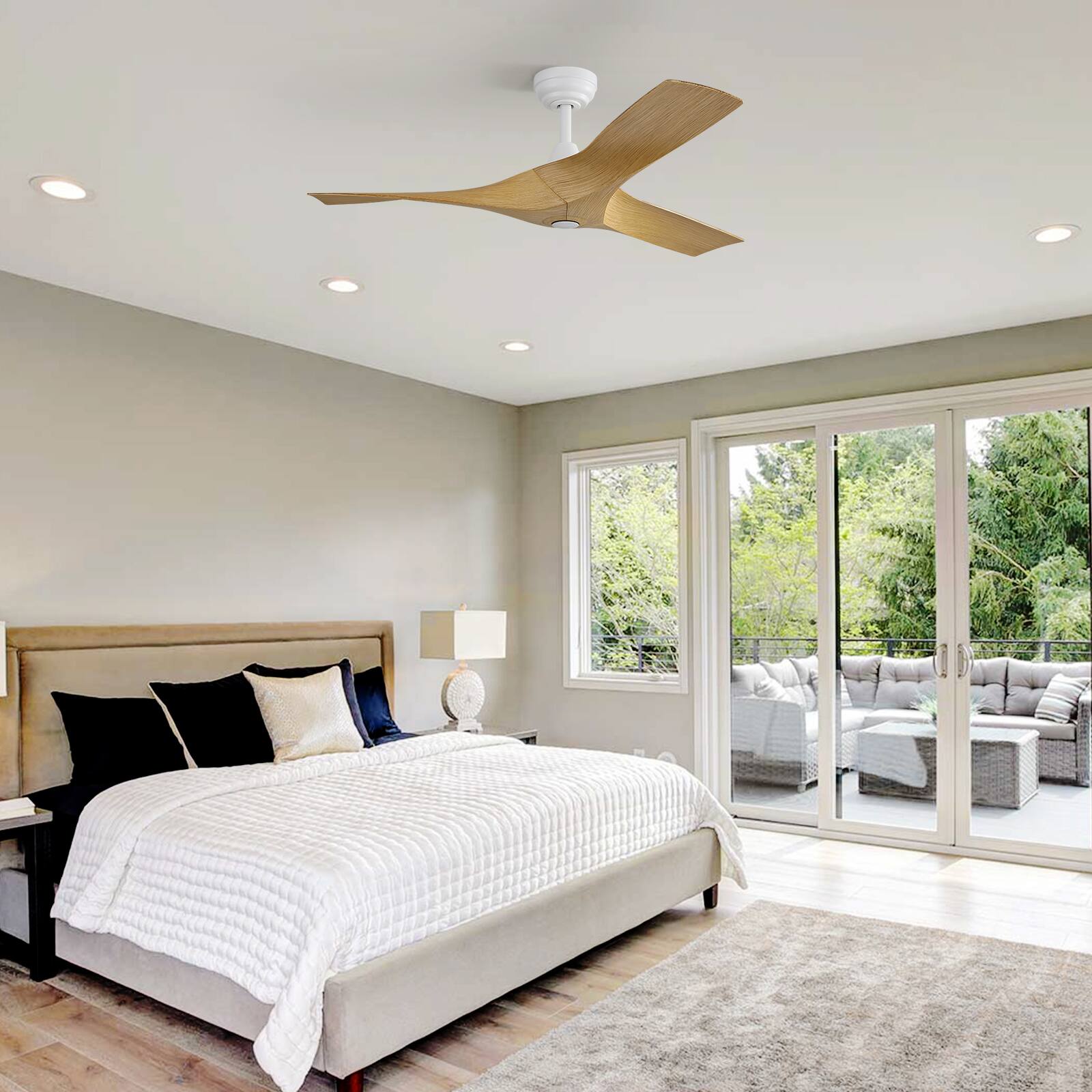 Alt View 5. Sofucor - 52 Inch Propeller Ceiling Fan No Light Low Profile Ceiling Fans with Remote for Indoor/Outdoor Patio Living Room Bedroom - White - Light Wood Grain.