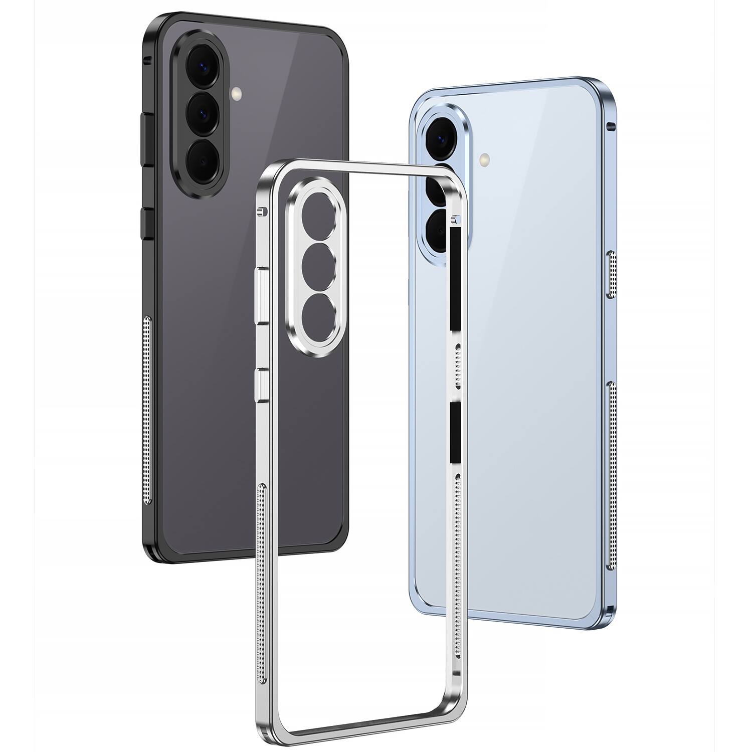 Angle. Dteck - Metal Frame Heat Dissipation Rugged Shockproof Bumper Frame Phone Case with Lens Cover For Samsung Galaxy A37 5G - Purple.