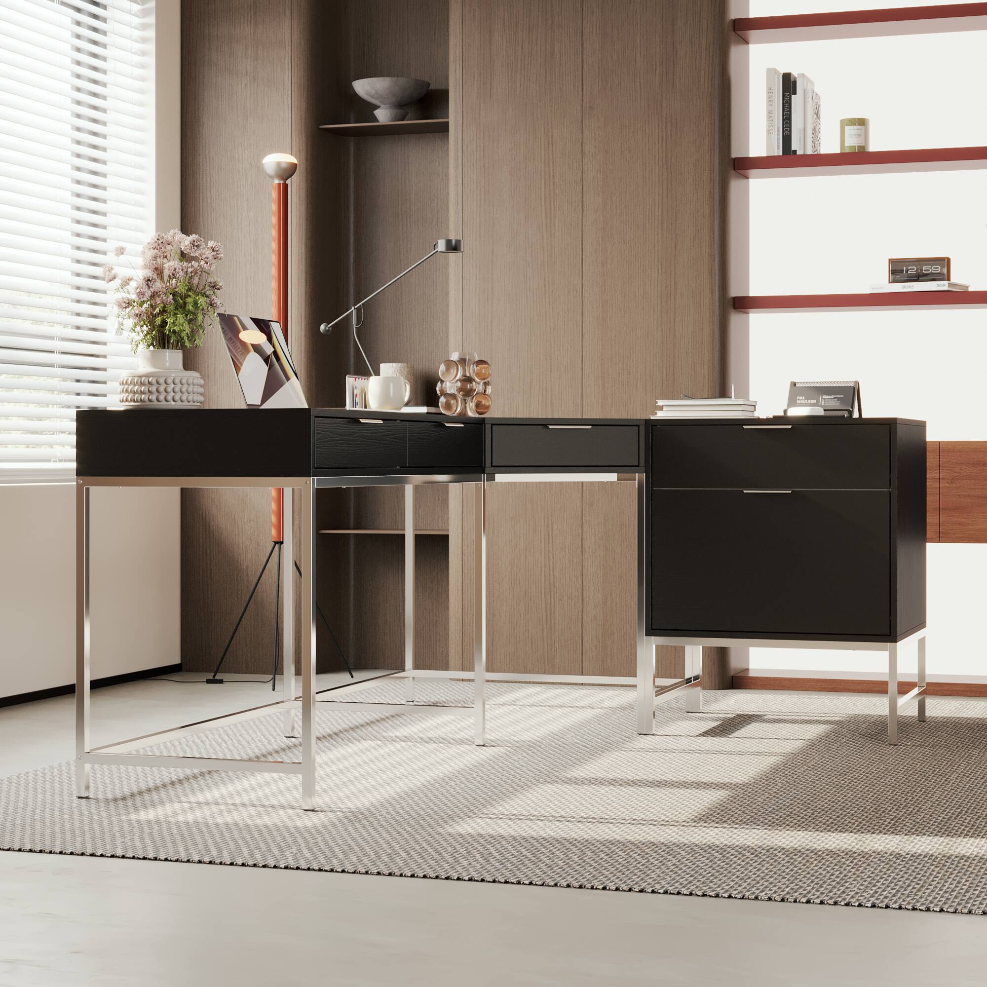 Left. Famapy - Famapy Modern L - Shaped Office Desk: Spacious, Stylish & Organized Workstation - Black.