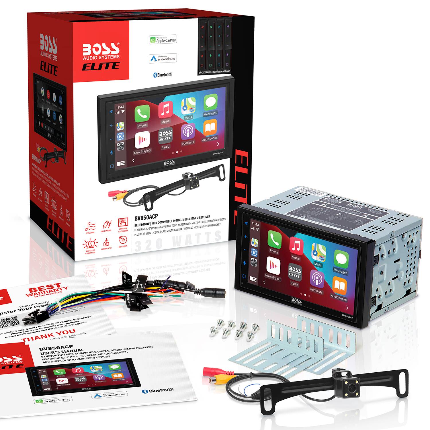 Angle. BOSS Audio - 6.75" Wireless Android Auto and Apple CarPlay Bluetooth Digital Media Receiver - Black.