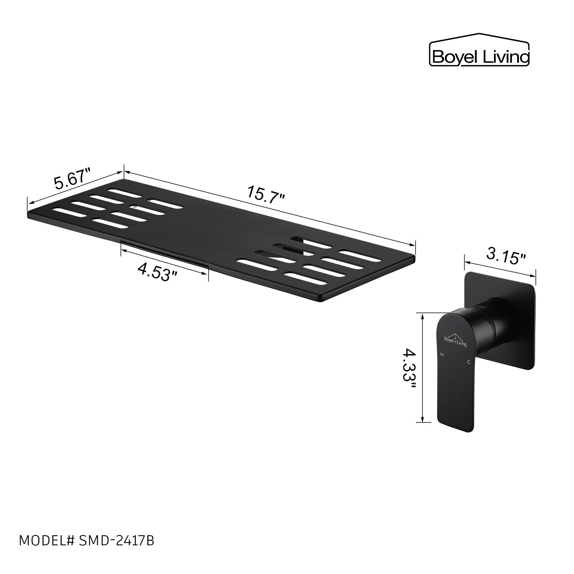 Boyel Living 5.67" 15.7" 4.53" 3.15" 4.33" MODEL# SMD-2417B
