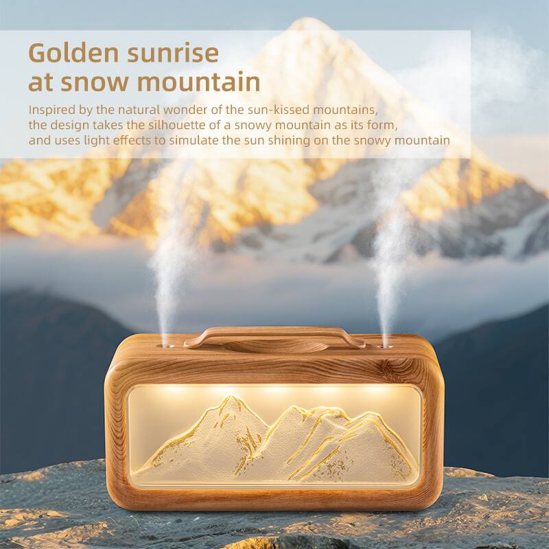 Golden sunrise at snow mountain

Inspired by the natural wonder of the sun-kissed mountains, the design takes the silhouette of a snowy mountain as its form, and uses light effects to simulate the sun shining on the snowy mountain.
