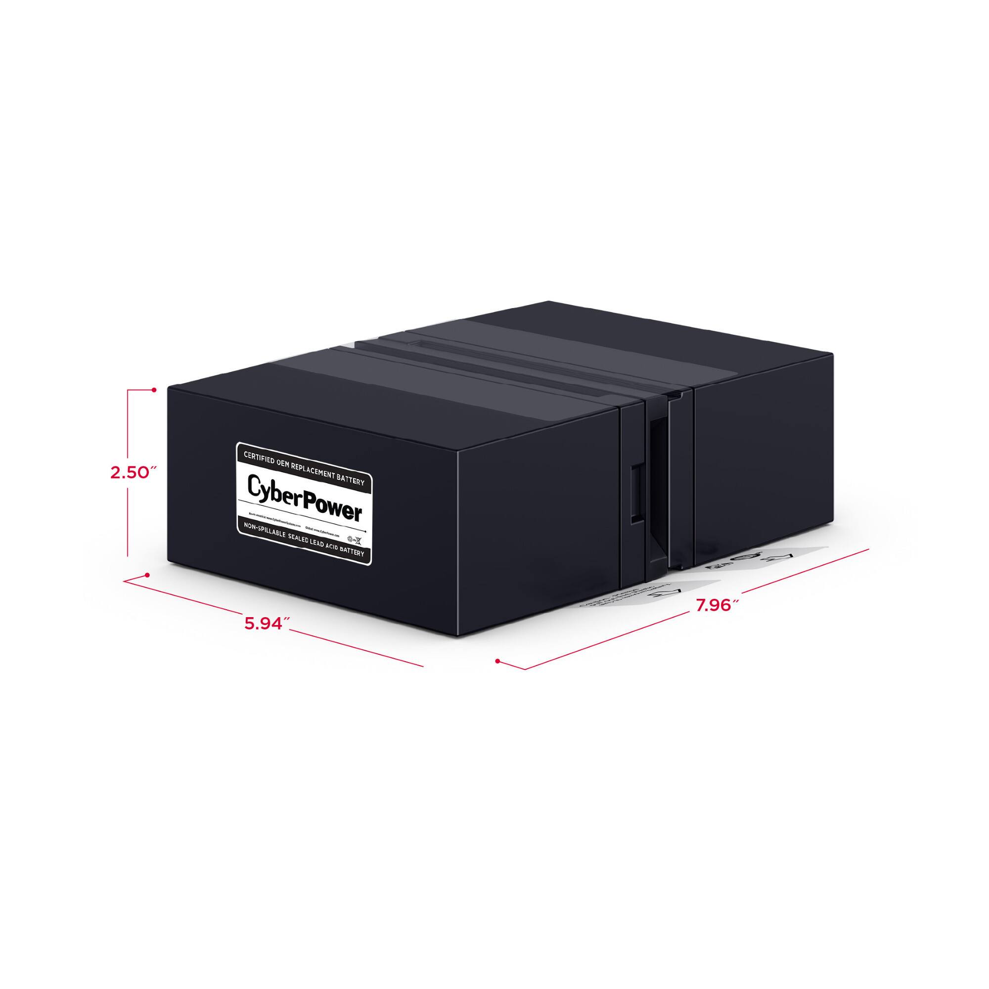2.50"  
CERTIFIED DELL REPLACEMENT BATTERY  
CyberPower NON-SPILLABLE MAUS ASS VCD BATTERY  
FRY  
5.94"  
7.96"