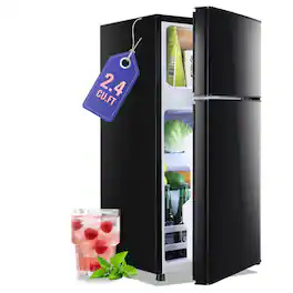 DEMULLER - 2.4 Cu.Ft Compact Mini Fridge with Freezer, Dorm Kitchen Refrigerator with 7 Temperature Settings - Black