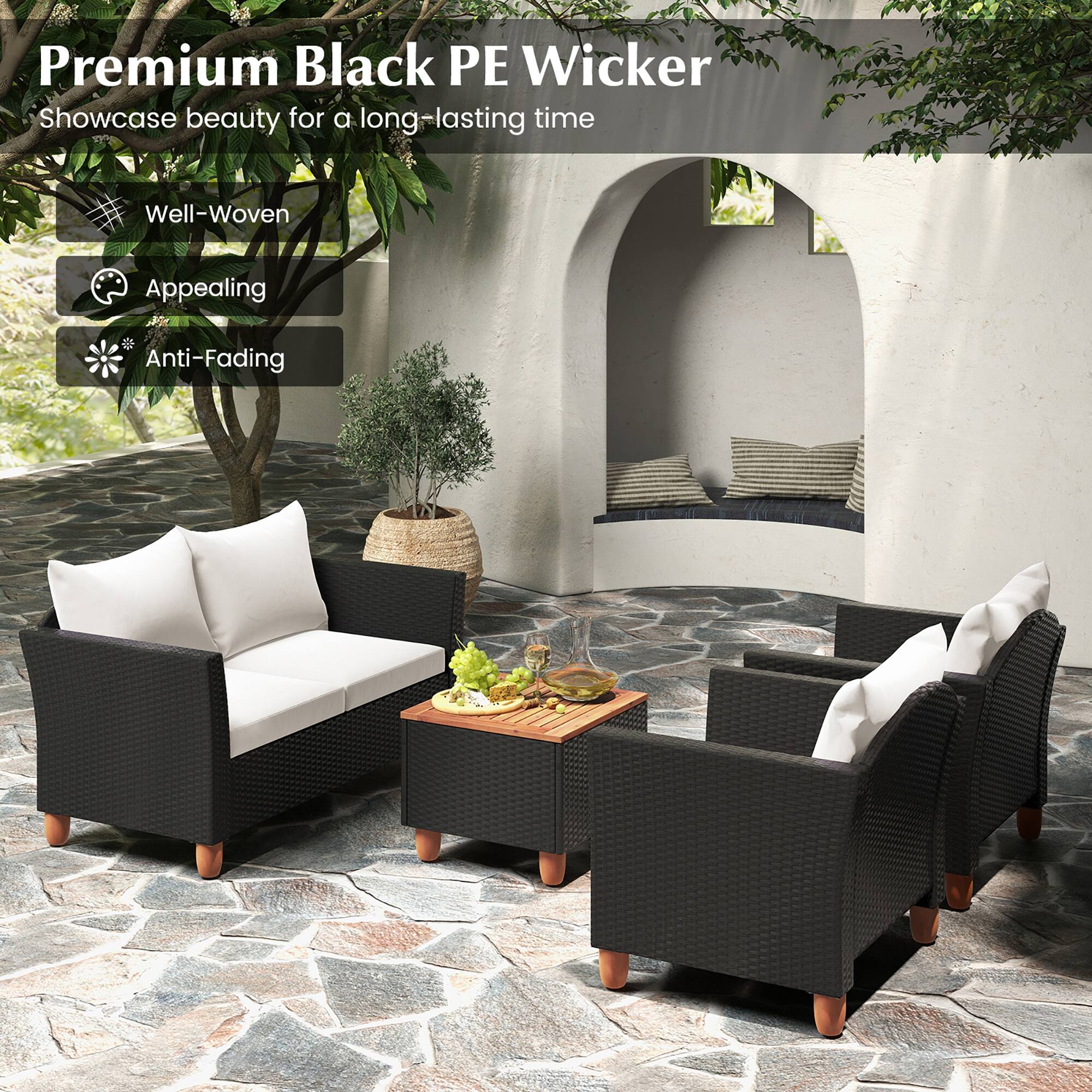 Premium Black PE Wicker Showcase beauty for a long-lasting time. Well-woven, appealing, and anti-fading.