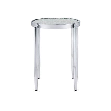 Front. Manhattan Lane - End Table with Tubular Rounded Legs and Frosted Glass Top - Silver.