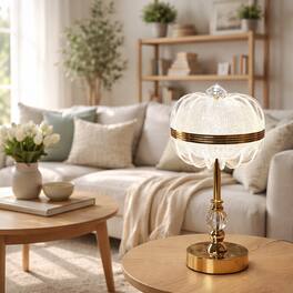FC Design - 13"H Golden Base Oval Touch Lamp, 3-Color Changing LED Decorative Ambient Light Accent