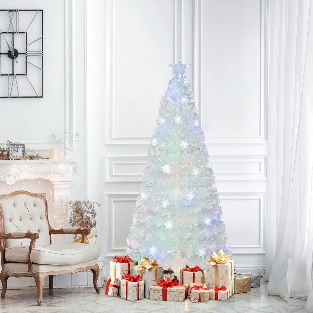 Alt View 4. Resenkos - Resenkos 6-Ft Pre-Lit Artificial Christmas Tree with Iridescent Leaves, White - White.